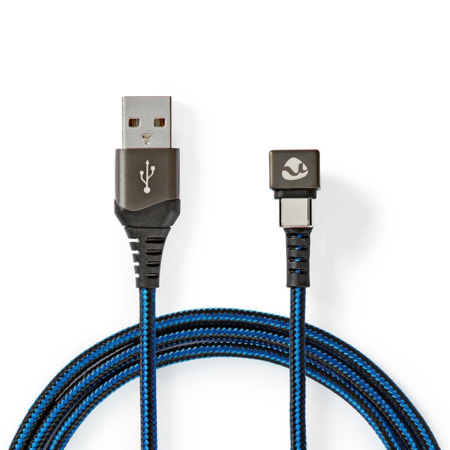 Nedis USB-kabel | USB 2.0 | USB-A Han | USB-C™ Hann | 480 Mbps | Gull belagt | 2.00 m | Rund | Flettet / Nylon | Blå / Sort | Deksel Vindusboks