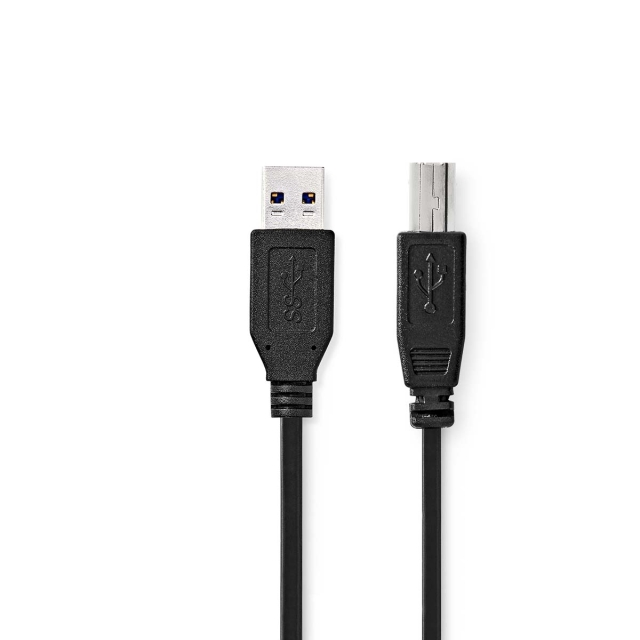 Nedis USB-kabel | USB 3.2 Gen 1 | USB-A Han | USB-B Han | 5 Gbps | Nikkel belagt | 2.00 m | Rund | PVC | Sort | Label