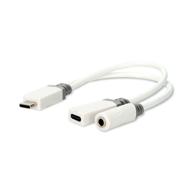 Nedis USB-C™ Adapter | USB 2.0 | USB-C™ Hann | USB-C™ Hunn / 3.5 mm Hun | 0.10 m | Rund | Gull belagt | PVC | Hvit | Boks