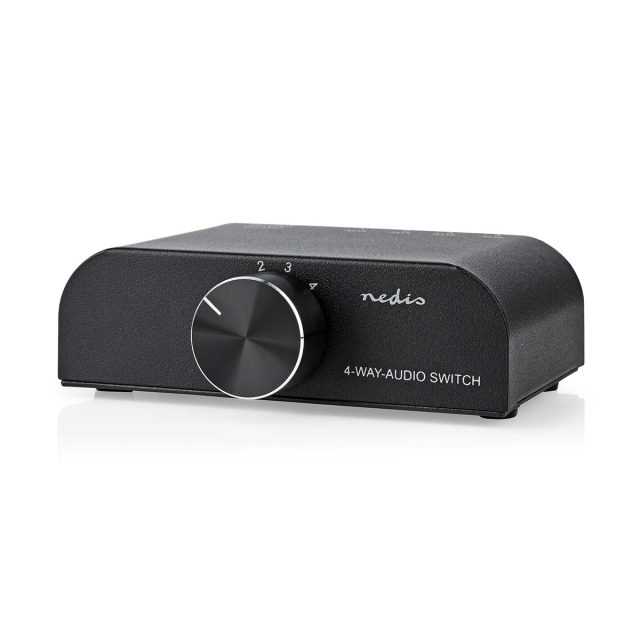 Nedis Analog Audio Switch | 4-Port port(s) | Inngang for lyd-/video-/datatilkoblinger: 1x 3.5 mm Audio Input / 3x (2x RCA Female) | Utgang for lyd-/video-/datatilkoblinger: 1x (2x RCA Female) | Manuell | Metall | Antrasitt