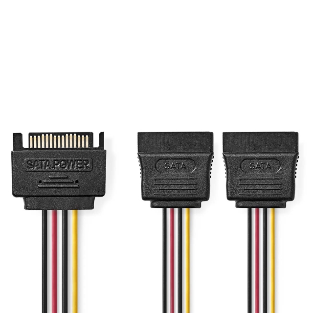 Nedis Intern Strømkabel | SATA 15-Pin Han | 2x SATA 15-Pin Hun | Gull belagt | 0.15 m | Rund | PVC | Flerfarget | Boks