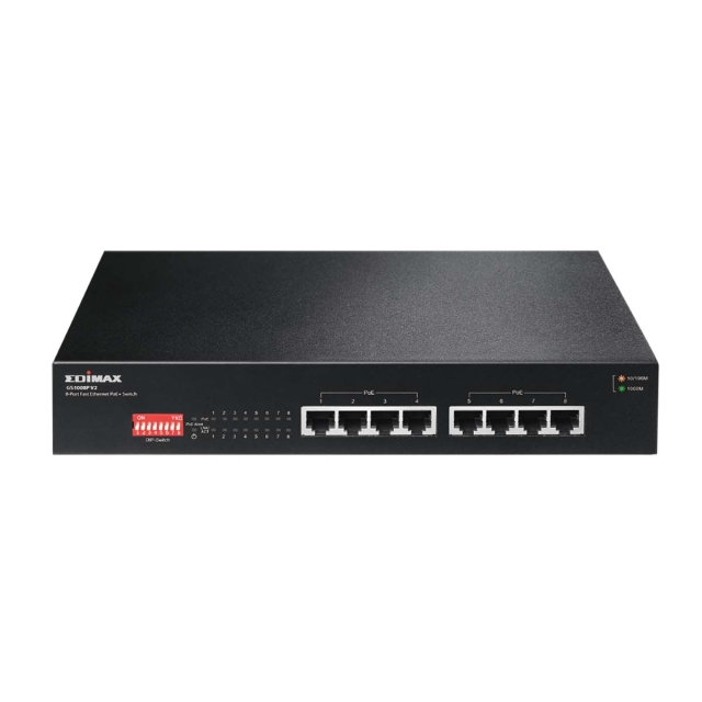 Edimax Lang rekkevidde 8-porters Gigabit PoE+ Switch med DIP Switch