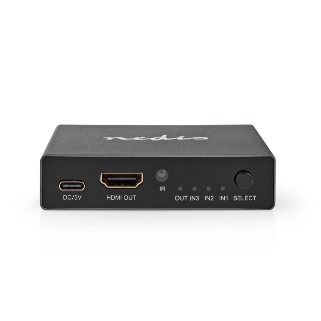 Nedis HDMI ™ Switch | 3-Port port(s) | 3x HDMI™ Input | 1x HDMI™ Output | 8K@60Hz | 45 Gbps | Fjernstyrtkontrolert | Aluminium | Antrasitt