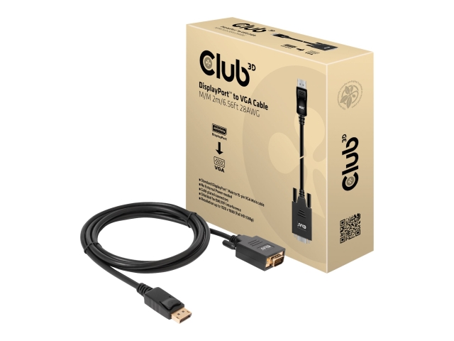 Club 3D Adapter 20-pinners DisplayPort hann (inngang) -> 15-pinners HD D-Sub (HD-15) hann (utgang) 2 m