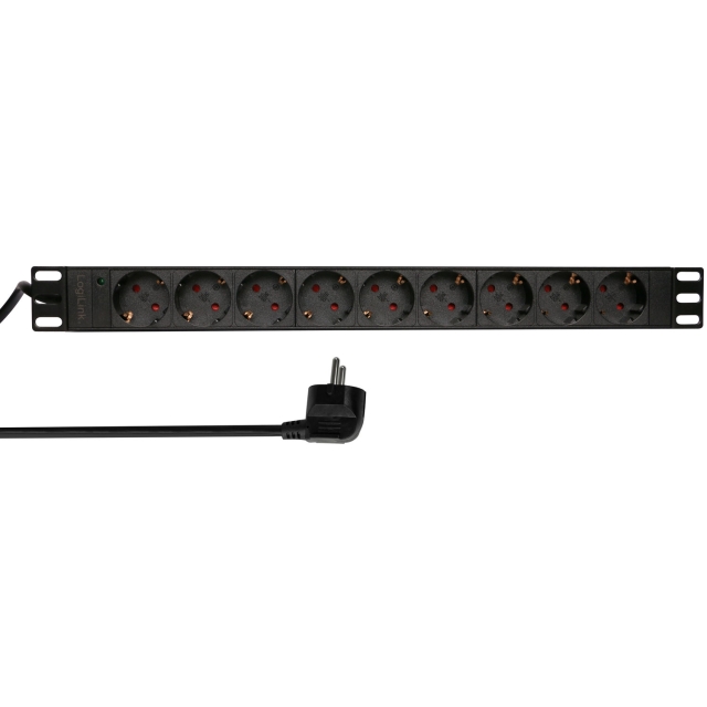 LogiLink 9-veis strømfordelingsenhet for 19" rack U1 Black