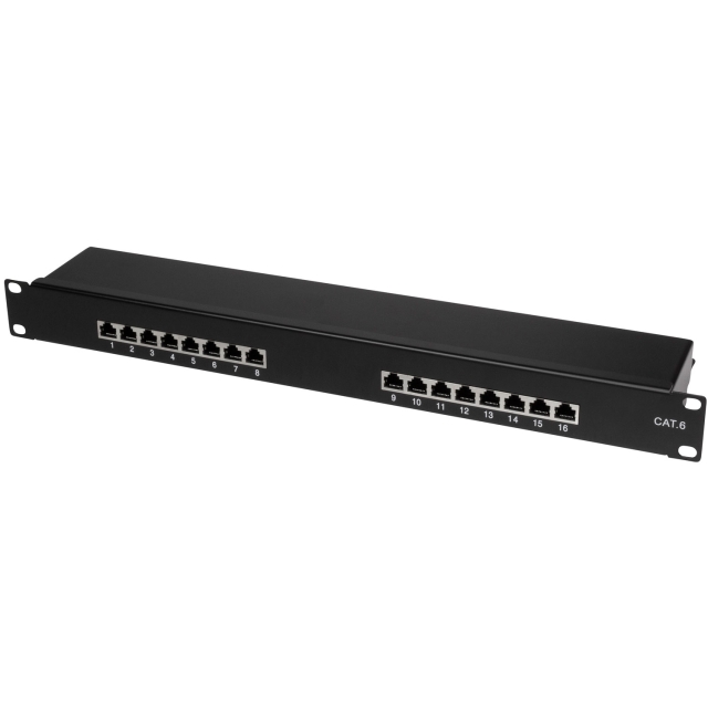 LogiLink Patchpanel 16-port Cat6 for 19-tommers rack U1 Svart