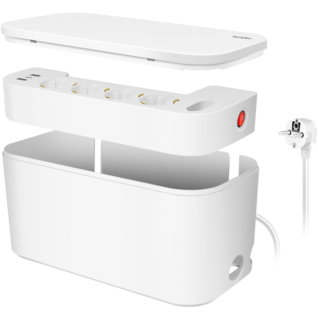 LogiLink Kabelboks - Kabelboks med strømuttak + USB-A/USB-C-lading Hvit