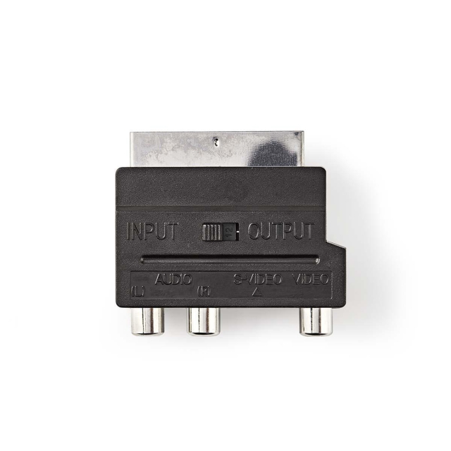 Nedis SCART-adapter | SCART Hann | S-Video Female / 3x RCA Hunn | Nikkel belagt | Kan Veksles | ABS | Sort | 1 stk. | Konvolutt