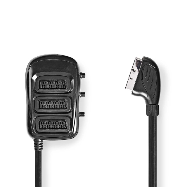 Nedis SCART Bryter | SCART Hann | 3x SCART Hunn | Nikkel belagt | Maksimum oppløsning: 800x480 | 0.50 m | Rund | PVC | Sort | Boks