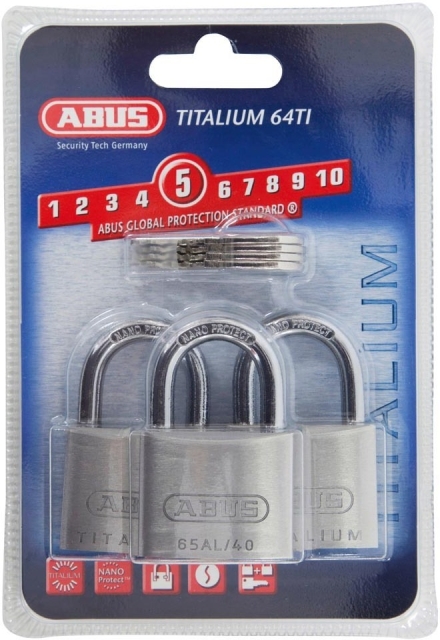ABUS hengelås 64TI/40, Titalium, 23 mm, trippelpakke