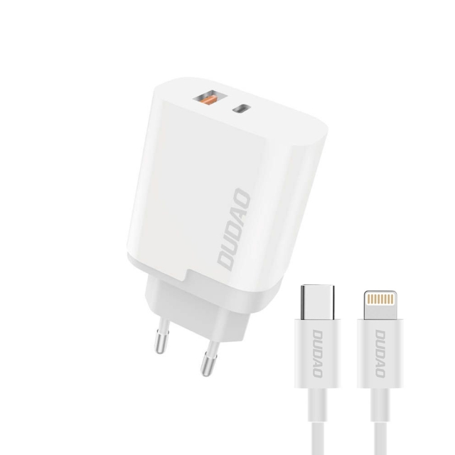 Dudao A6XSEUL Adapter 22,5Watt 1xUSB-C + 1xUSB-A (1m USB-C til Lightning-kabel inkludert)