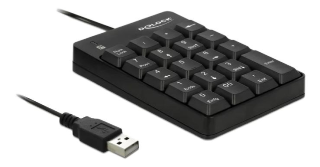 DeLOCK USB-tastatur, 19 knapper, LED-indikator, 1,5 m kabel, svart