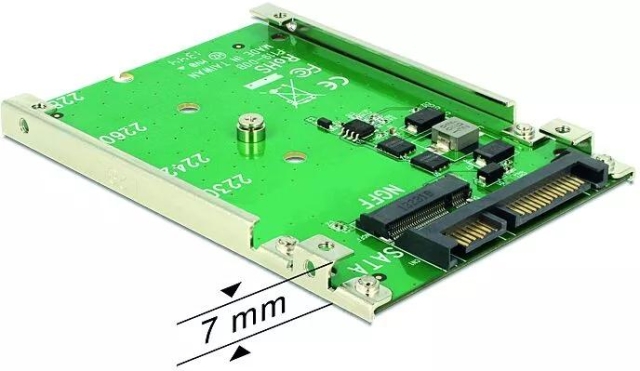 DeLOCK 2.5″ omformer SATA 22-pinners > 1 x M.2 nøkkel B - 7 mm
