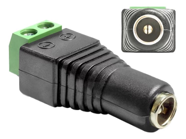 DeLOCK Adapter DC 5,5 x 2,1 mm hunn > Terminalblokk 2-polet