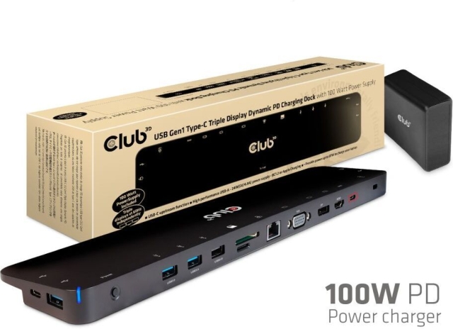 Club 3D USB Type-C Triple Display 100W-dokkingstasjon