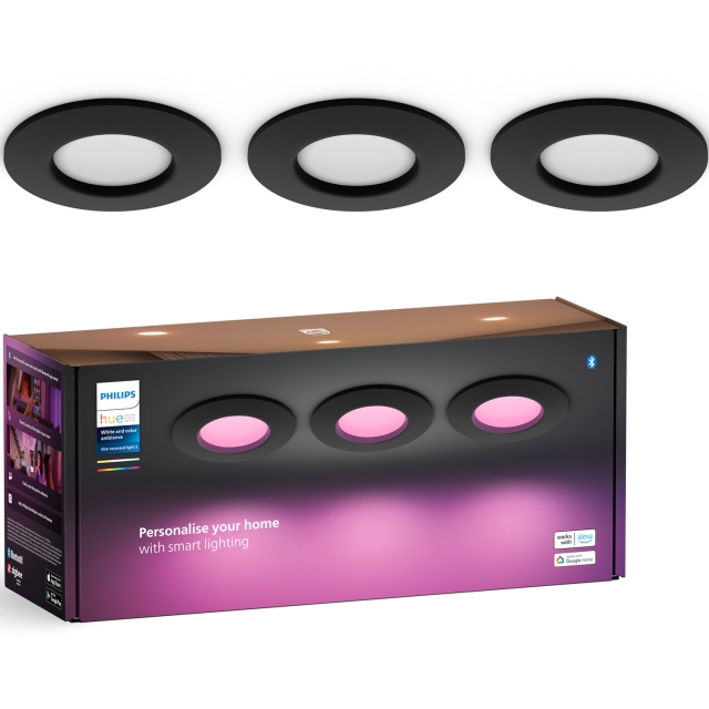 Philips Hue Slim Downlight S 90mm Hvit og Colour Ambiance Svart 3-pk