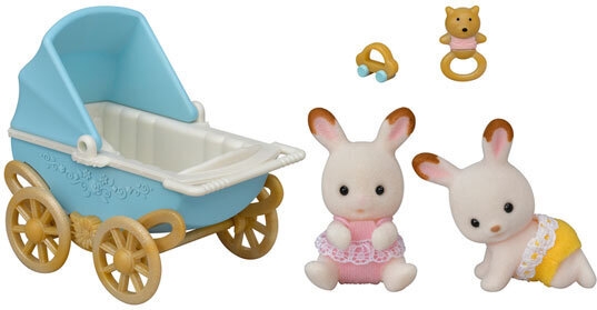 Sylvanian Families Sett med sjokoladekanintvillinger (Barnevogner)