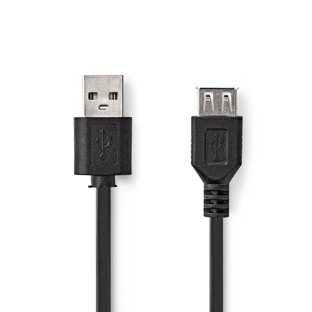 Nedis USB-kabel | USB 2.0 | USB-A Han | USB-A Hun | 480 Mbps | Nikkel belagt | 0.20 m | Rund | PVC | Sort | Boks