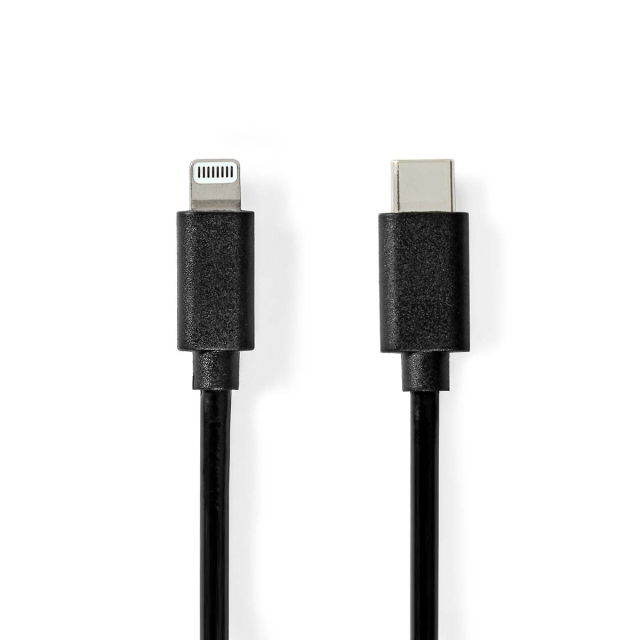 Nedis Lightning Kabel | USB 2.0 | Apple Lightning 8-Pinners | USB-C™ Hann | 480 Mbps | Nikkel belagt | 1.00 m | Rund | PVC | Sort | Label