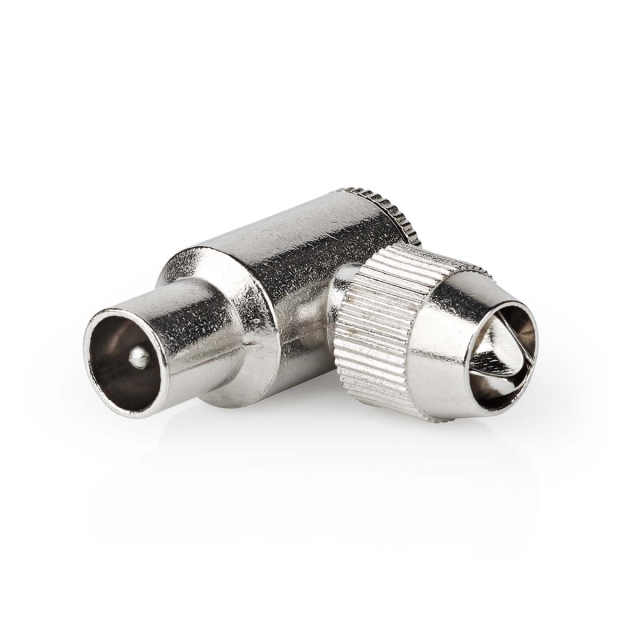 Nedis IEC (koaks) Connector | Vinklet 90° | Hann | Nikkel belagt | 75 Ohm | Skrue | Kabeltilførselsdiameter: 7.0 mm | Metall | Sølv | 2 stk. | Boks