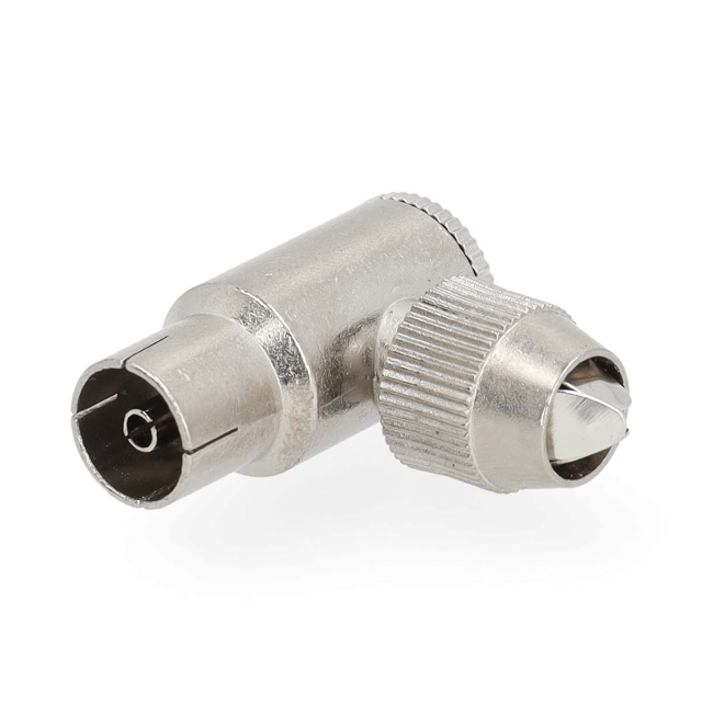 Nedis IEC (koaks) Connector | Vinklet 90° | Hunn | Nikkel belagt | 75 Ohm | Skrue | Kabeltilførselsdiameter: 7.0 mm | Metall | Sølv | 2 stk. | Gift Box with Euro Lock