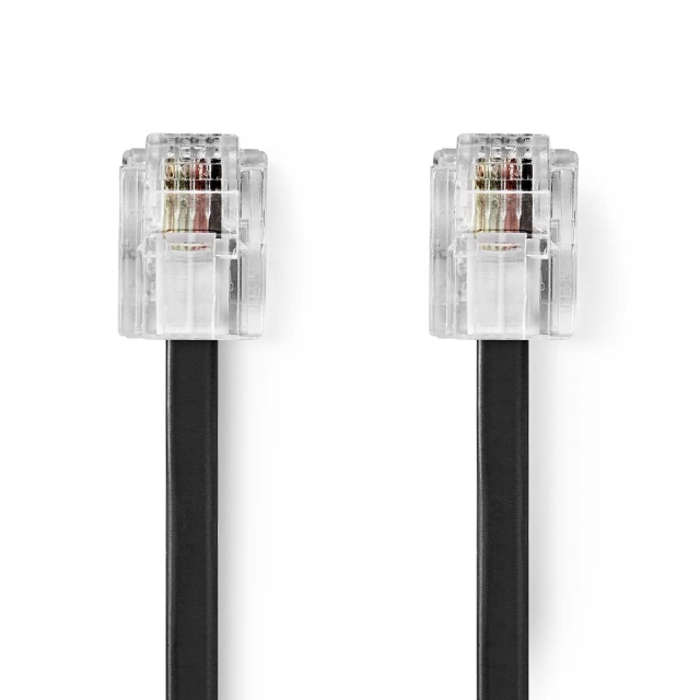 Nedis Telecom Cable | RJ11 Han | RJ11 Han | 5.00 m | Kabelutforming: Flatt | Gull belagt | Kabeltype: RJ11 | Sort | Label