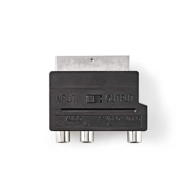 Nedis SCART-adapter | SCART Hann | S-Video Female / 3x RCA Hunn | Nikkel belagt | Kan Veksles | ABS | Sort | 1 stk. | Boks