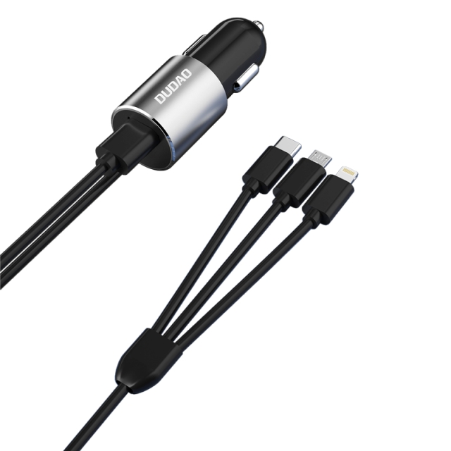 Dudao R5ProN car adapter 17Watt Lightning/USB-C/USB Micro 1m