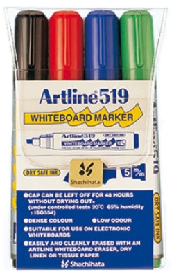 Artline whiteboardpenn, skråspiss, 4 farger