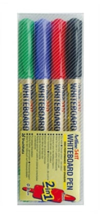 Artline whiteboardpennsett, smal spiss, dobbeltspiss, 4 farger