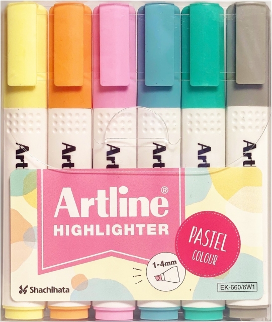 Artline Highlighter 660 Pastell overstrykningspenner, sett med 6 stk
