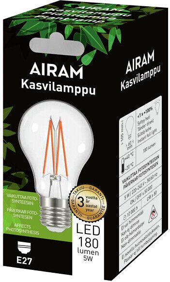 Airam LED plantelampe, E27, klar, glødetråd 180 lm