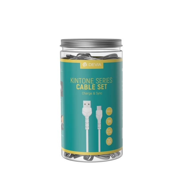 Devia kabel Kintone V2 EC305 USB - USB-C 1,0 m 2,1A hvit sett 30 stk