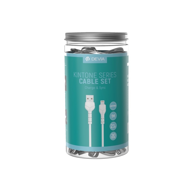Devia kabel Kintone V2 EC406 USB - Lightning 1,0 m 2,1A hvit sett 30 stk