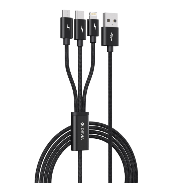 Devia kabel 3in1 Gracious EC048 USB - Lightning + USB-C + MicroUSB 1,2 m 3A svart