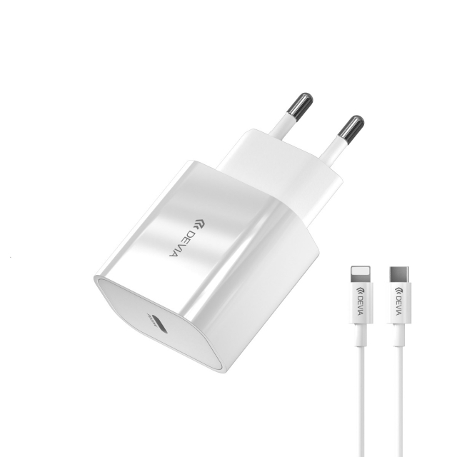 Devia vegglader Smart PD 20W 1x USB-C hvit + Lightning - USB-C-kabel V2