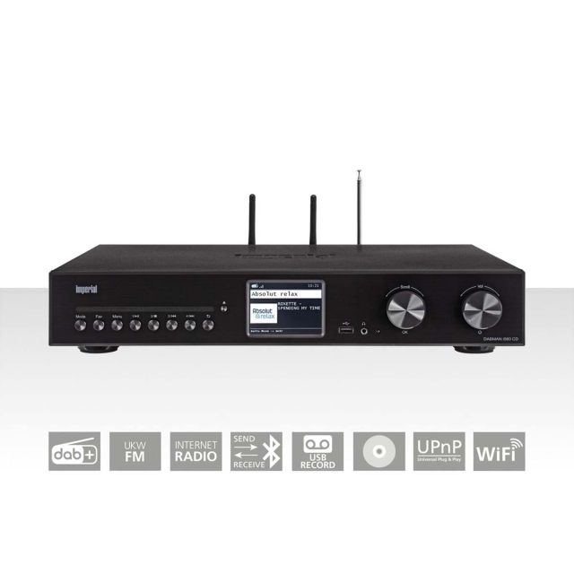 imperial DABMAN i560 CD Alt-i-ett HiFi-system med forsterker og CD-spiller DAB+ / FM / Internett / Bluetooth Svart