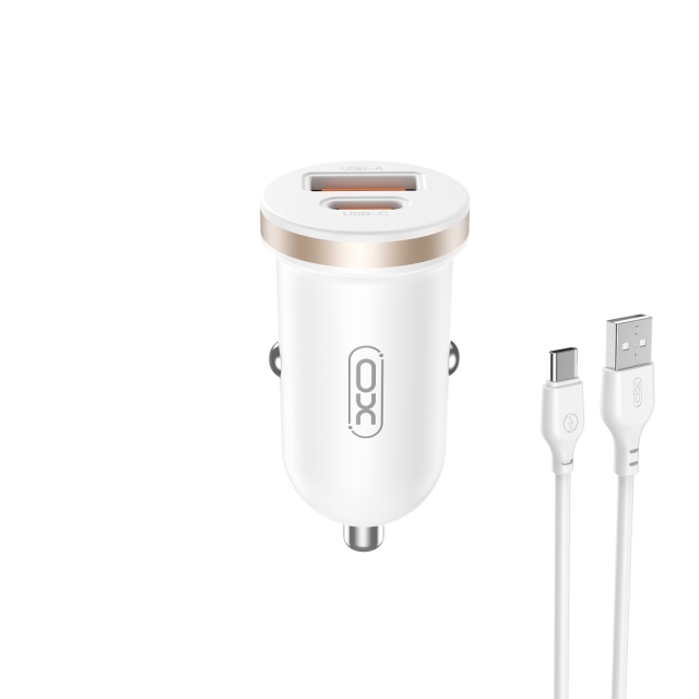 Xo billader CC56 PD 30W QC 1x USB 1x USB-C hvit + USB - USB-C-kabel
