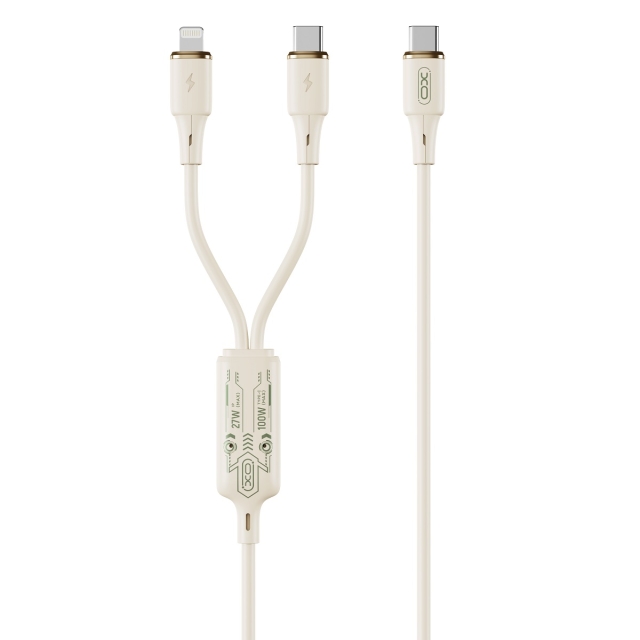 Xo kabel NB-Q262 2-i-1 PD USB-C - Lightning + USB-C 1,2 m beige 60W