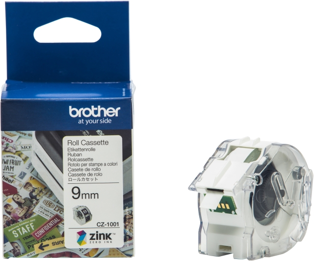 Brother CZ1001 selvklebende tape, 9 mm x 5 m, hvit