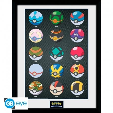 Abysse POKEMON - Innrammet trykk Pokeballs (30x40)