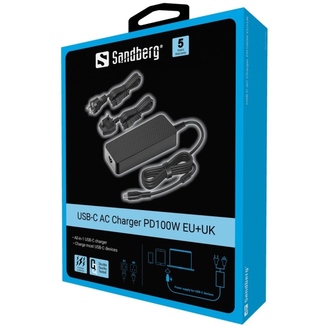 Sandberg USB-C AC-lader PD100W EU+UK