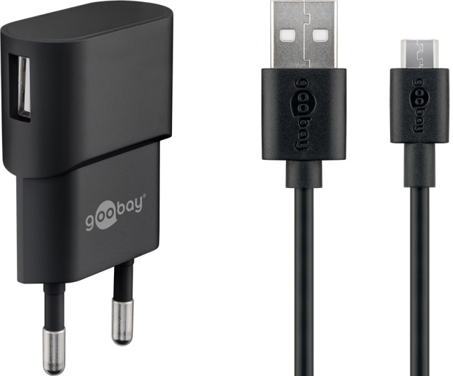 Goobay Micro-USB-ladesett (5 W) Strømforsyning med Micro-USB-kabel 1 m (svart)
