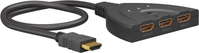 Goobay Manuell HDMI™-bryter 3 til 1 (4K @ 30 Hz) for å bytte mellom 3 x HDMI™-enheter koblet til 1 x HDMI™-skjerm