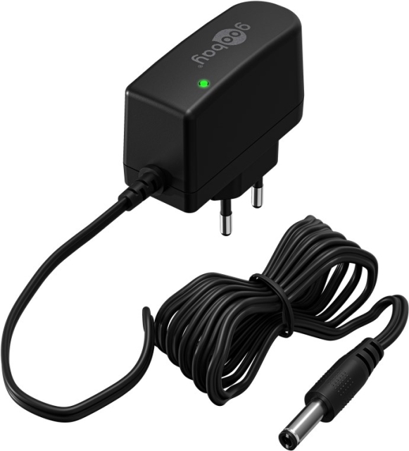 Goobay 12 V strømforsyning (12 W / 1,0 A) med senterpinne (hann) 5,5 mm x 2,5 mm