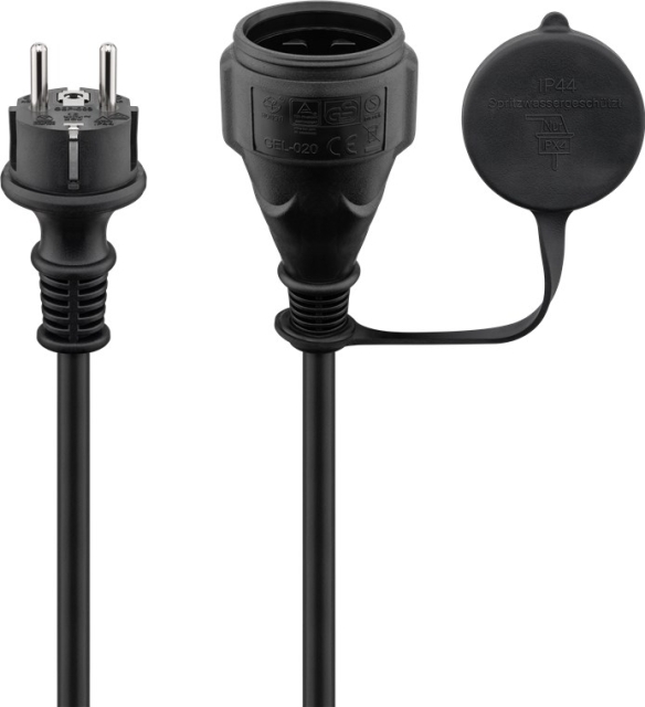 Goobay Strømkabel for utendørs bruk, 5 m, svart jordet hybridplugg (type E/F, CEE 7/7) > jordet stikkontakt (type F, CEE 7/3)