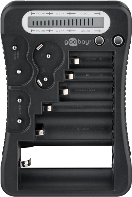 Goobay Batteritester med LCD-display for standard- og fotobatterier og alle vanlige knappceller