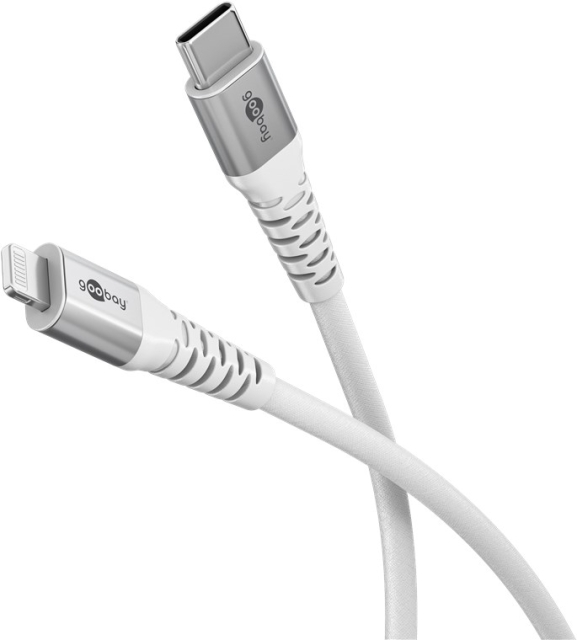 Goobay Lightning-USB-C™ supermyk tekstilkabel med metallkontakter, 1 m, hvit MFi-sertifisert, elegant og ekstra robust lade- og synkroniseringskabel for Apple iPhone/iPad (hvit)