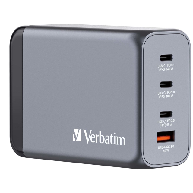 Verbatim GNC-240 GaN-lader med 4 porter og 240 W USB-A/USB-C