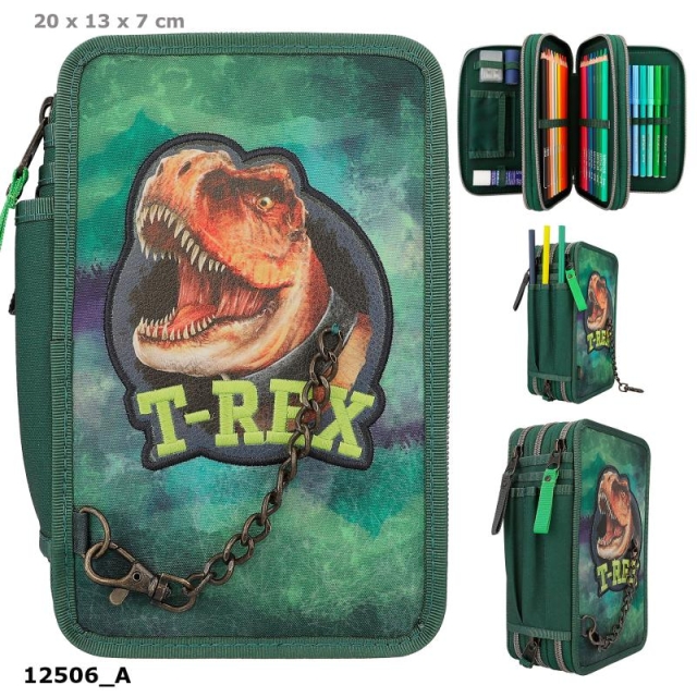 Dino World Trippel pennalhus - T-REX - Grønn -( 0412506 )